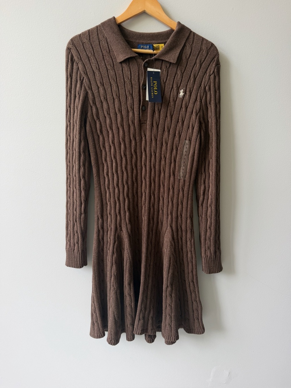 Polo Ralph Lauren Cable Cotton Long-Sleeve Polo Dress size L NWT
